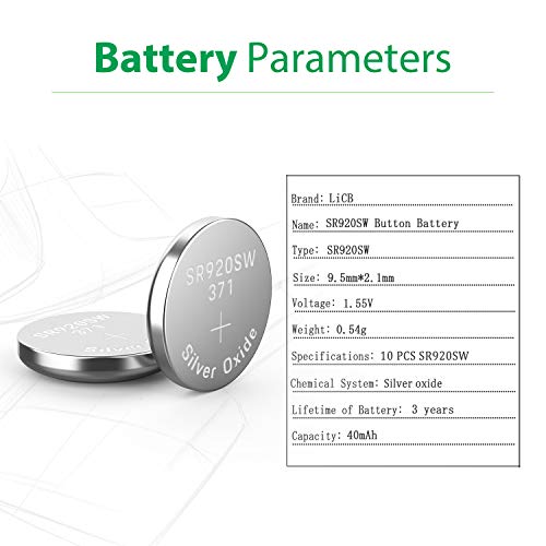 LiCB 10 PCS SR920SW 371 LR920 AG6 370 1.55V Button Cell Watch Batteries