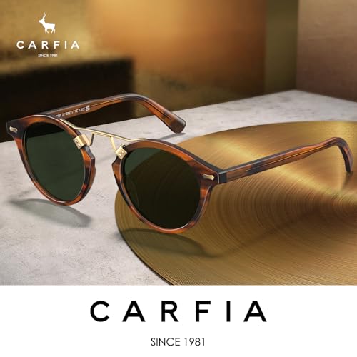 Image of CARFIA Small Face Acetate Polarized Sunglasses for Women UV Protection, Retro Double Bridge Eyewears Metal Brow Round Sunnies