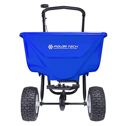 Earthway 50 LB Professional Ice Melt Broadcast Walk Behind Spreader with 13" Pneumatic Tires, Adjustable Handle, and Solid Linkage Control Polar Tech 90950