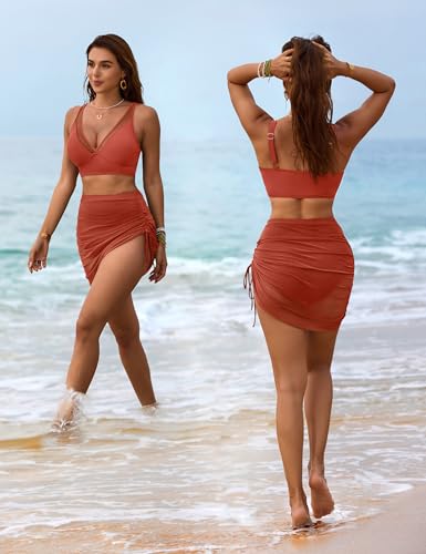 Image of Blooming Jelly Womens Swim Skirt High Waisted Bikini Sets Tummy Control Swimsuits Mesh Sarong Wraps Bathing Suits