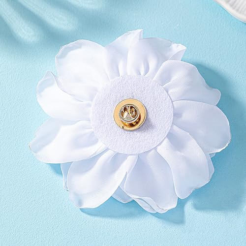 Image of GIGB PBDK Large Fabric Rose Flower Brooch Lapel Pins for Women Bride 7.5in Big Satin Camellia Flower Brooches Pin Dress Suit Ceremony Accessories Wedding Prom Jewelry Gifts (White)