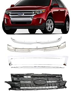 SkyMaxFit Front Upper Center Lower Grille Trim Chrome and Lower Grille Set Compatible with Ford Edge 2011-2014 4PCS