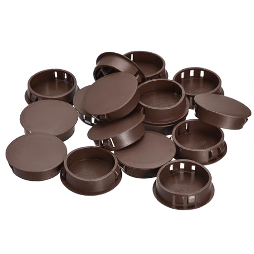 Image of uxcell 35mm /1.38 inch Plastic Hole Plugs, 16Pcs Flush Type Panel Round Snap in Fastener Knockout Locking Plugs for Furniture Insert End Caps Panels, Brown