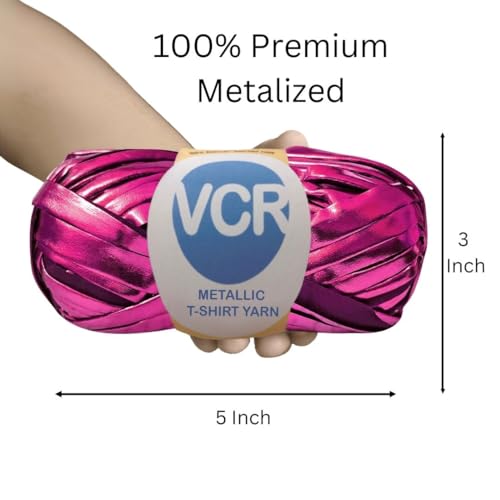 Image of VCR Shine Hot Pink Metallic T-Shirt Yarn, 100 Grams, 100% Metallized Craft Yarn, Pack of 1 Yarn, Suitable for Handbags, Tote Bags and Sling Bags