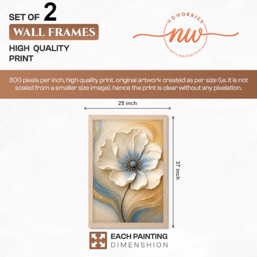 Image of NoWorries Floral Wall Painting Set of 2 with Frame | Premium White Peach & Blue Flower Botanical Artwork, Elegant Nature Wall Decor for Living Room, Bedroom, Office and Home Decoration (Art-7, 25x37inch)