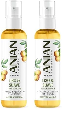 ANIAN - Sérum Liso y Suave, 100 ml, para Cabello Liso, Indisciplinado y Encrespado, con Aceite de Marula, Nutre e Hidrata en Profundidad, Sella las Puntas, Ayuda a Controlar el Encrespamiento