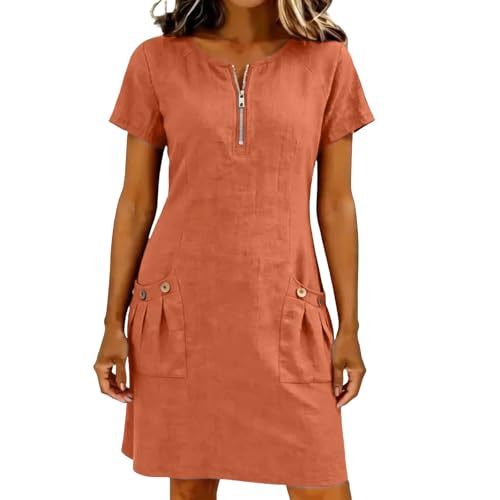 Générique Robe Femme Chic Et Elegant Bustier De Ceremonie Dos Nu Grossesse Sexy Tenue Maxi Chambre Ete Robes Lin Coton Cocktail Ample Noir Courte Bohème en Jeans Orange XL