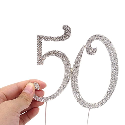 Honbay 50 Cake Topper Premium Sparkly Crystal Rhinestones Cake Topper Cake Decoration For 50Th Birthday Or Anniversary Party (50 Silver) #TOP6