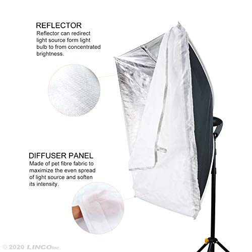 Image of LINCO Lincostore Studio Lighting Photography Light Equipment Continuous Photo Softbox Kit 20x28 Inch with 2 Professional Portrait Bulb for Filming Video AM269