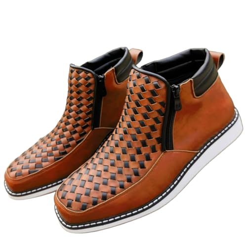 Zenfaze Handcrafted Western Cowboy Boots, Zenfaze Shoes for Men, Square Toe Leather Hand-Woven Cowboy Double Zipper Boot
