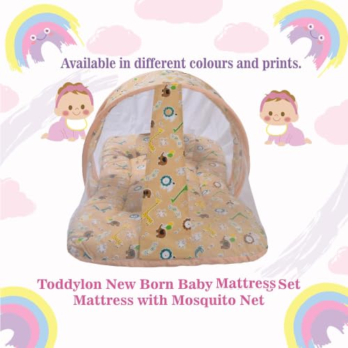 Image of Toddylon Baby Lounger Set Combo Mattress Mosquito Net (0-6 Months, Orange, Baby Size, Cotton)