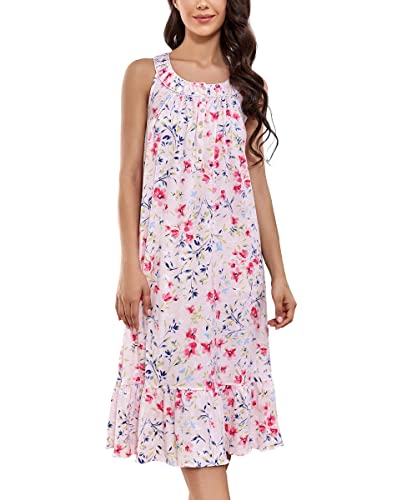 Image of 100% Cotton Nightgowns for Women Soft Ladies Gowns Sleepwear Long Sleeveless Nightgown