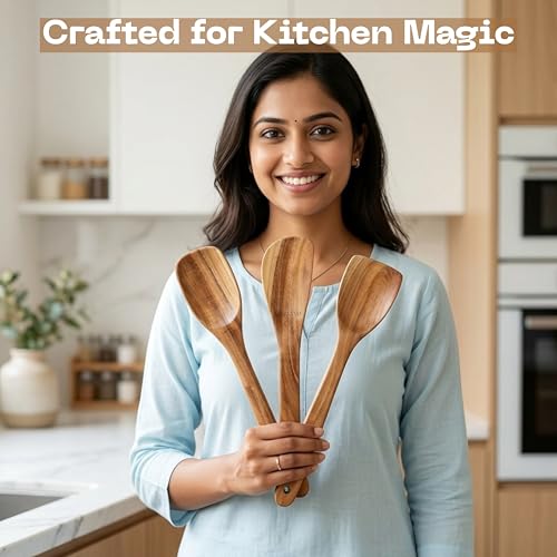 Image of Classyo Neem Wood Spoon for Cooking, Wooden Spatula for Non Stick Pan, Wood Ladle, Wooden Spoon Set, Wooden Spatula Set, Naturally Antimicrobial and Non Stick (Set of 3)