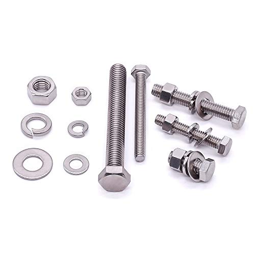 (10 Sets) M8-1.25 x 40mm Hex Bolt Kit, 304 Stainless Steel (18-8), Includes Hexagon Head Screws and Nuts, Flat & Lock Washers, Full Coarse Thread, for Machinery, Automotive, DIY