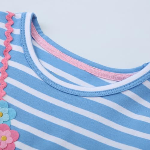 Image of Girls Cotton Long Sleeve Casual Cartoon Appliques Striped Jersey Dresses