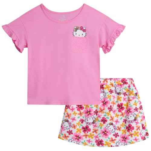 Image of Hello Kitty Girls Skort Set - 2 Piece Graphic Crewneck Top and Short Skort Cute Outfit Set (Sizes: 2T-12)