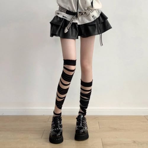 Image of 2 Pack Gothic Tights Stockings for Women Trashy Y2k Ripped Tights Women's Sheer Thigh High Socks