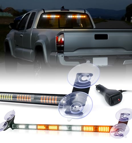LUMENIX Strobe Traffic Advisor Lights Bar for Work Trucks, 96 LED Emergency Construction Vehicles Front/Rear Window Windshield Security Warning Directional Flashing Ultrathin Lightbar - White Amber
