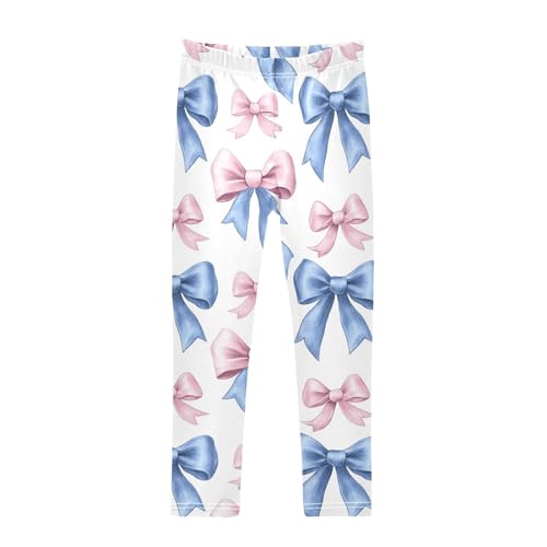 Girls Leggings Blue and Pink Bow Print Soft Toddler Leggings for Girls Kids Pants Size 4T-10T