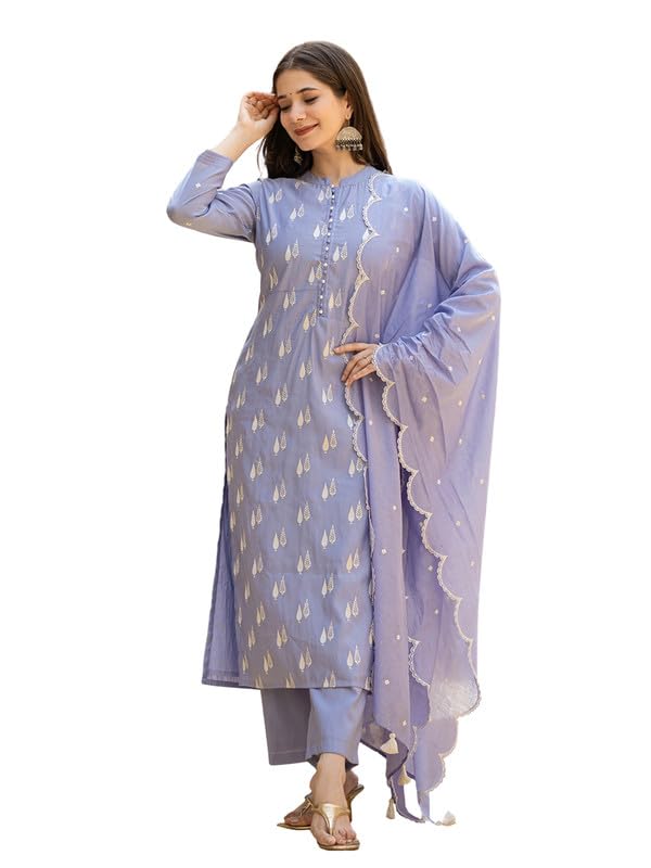 vaamsi Women's Silk Blend Solid Straight Embroidered Kurta Pant With Dupatta Set-picture-27