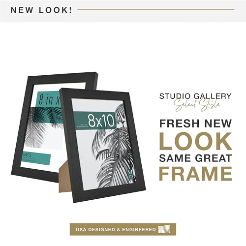 MCS Studio Gallery 8x10 Picture Frame Black Woodgrain, Vertical & Horizontal Wall Hanging & Easel for Tapletop Display, Rectangle Photo Frame for Photos, Posters & Art Prints (1-Pack)