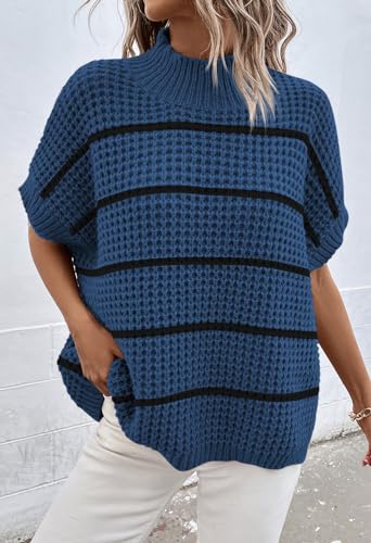 Image of Viottiset Womens Oversized Short Batwing Sleeve Mock Neck Sweater Vest Fall Sleeveless Pullover Knit Sweaters