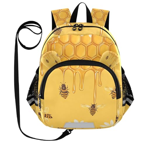 Lindas orejas de panal de abejas margaritas amarillas para preescolar, correa para niñas, antipérdida, decoración personalizada con tira reflectante