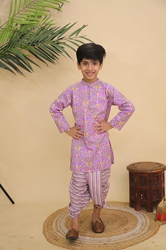 Image of The Mom Store Baby /Kids Boys Dhoti Kurta Set | Dhoti and Kurta | 100% Cotton | Comfortable | Ethnic | Festive Look | Block Prints | Colored Dhoti | Blue