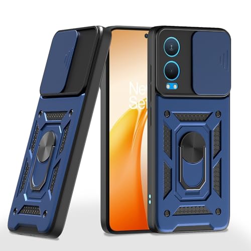 Pikkme D10 Tough Armor Bumper Case | 360 Protection Case | Sliding Camera Shield Cover & Ring Holder Stand Back Cover for OnePlus Nord Ce 4 Lite 5G (Blue)
