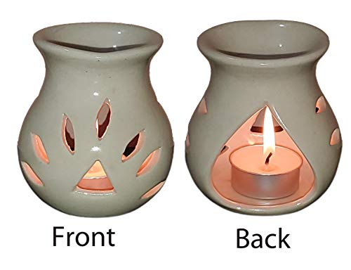 Image of Pure Source India Ceramic Aroma Burner (4 x 3 inch, Ivory & White)