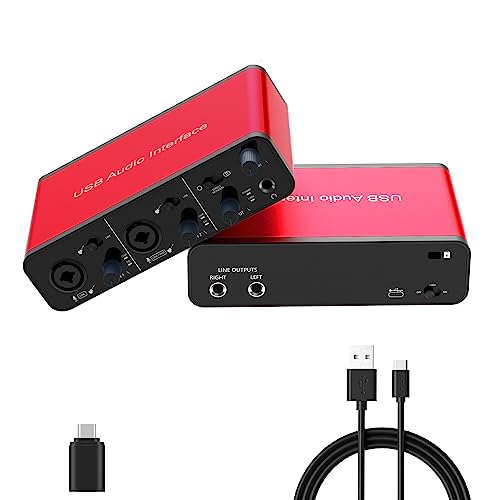 Dacimora 2i2 USB Audio Interface with 48V Phantom Power 24Bit/192kHz Plug and Play for Recording Podcasting Streaming Recording Songwriting Streaming XLR Audio Interface