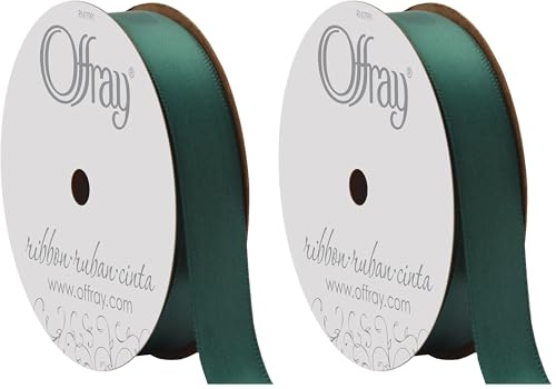 Image of Berwick Offray 069257 5 /8 inch Wide Single Face Satin Ribbon, Forest Green, 6 Yds (Pack of 2)