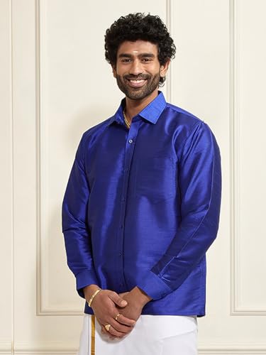 Image of VASTRAMAY Men's Ethnic Silk Blend Shirt Full Sleeves - South Indian Shirt in Rose Gold, for Casual, Formal | Festive Ethnic Outfit For Rakhi