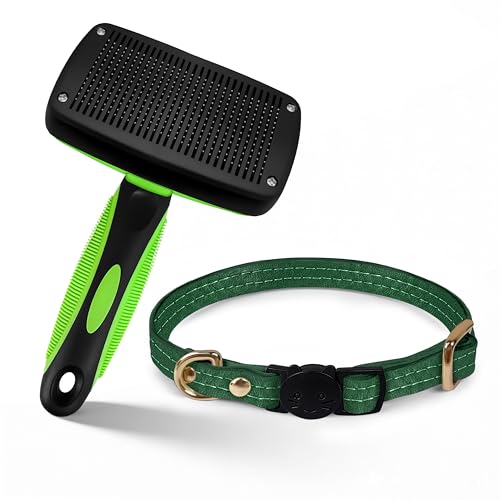 Collar para Gato de Piel de Oveja y Cepillo de Silicona Ajustable Kit de Aseo 2