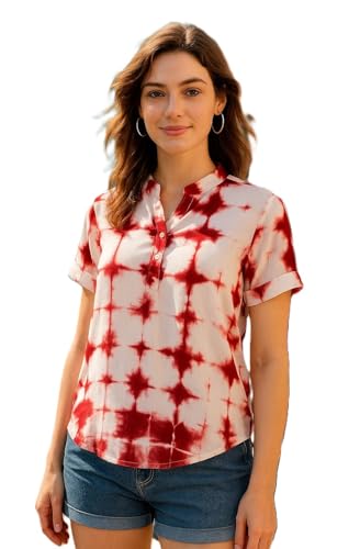 Image of Maaesa Women Handcrafted Tie & Dye Rayon Top | Regular Fit|Lightweight & Breathable Fabric | Casual Wear & Office Wear