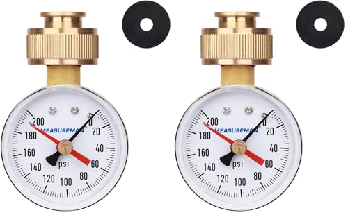 MEASUREMAN 2" Water Pressure Test Gauge, 3/4" Female Hose Thread, 0-200 psi/kpa with Maximum Pressure Memory (Pack of 2)