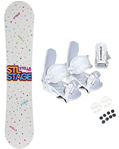 Symbolic 144cm Stella Stage Rocker Snowboard White Bindings Women's Blem Package (144cm Stage Blem (N120), Bindings White M/L Lady(fit 7.5-9.5))