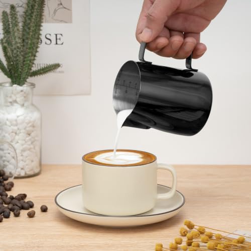 Image of Amrules Milk Frothing Pitcher 20oz Frother Cup Barista Tools, Bright Black