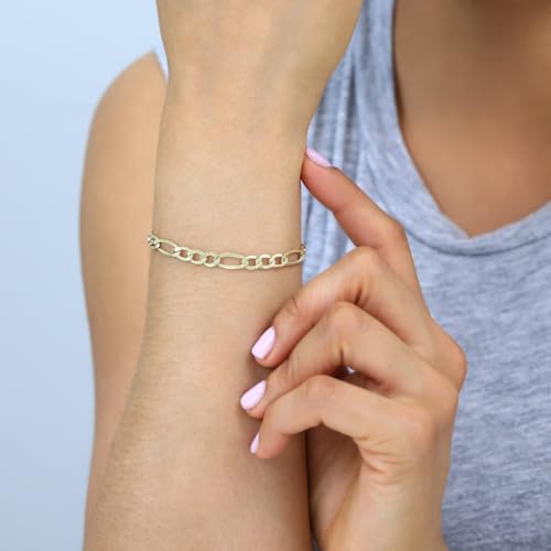 Nuragold 10k Real Yellow Gold Figaro Link 5.5mm Chain Bracelet (7"-9") Italian Jewelry for Men & Women3