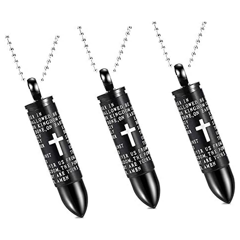 Fashionsupermarket 3Pcs Stainless Steel Bible Lords Cross Bullet Urn Ashes Perfume Bottle Necklace,Black Cover