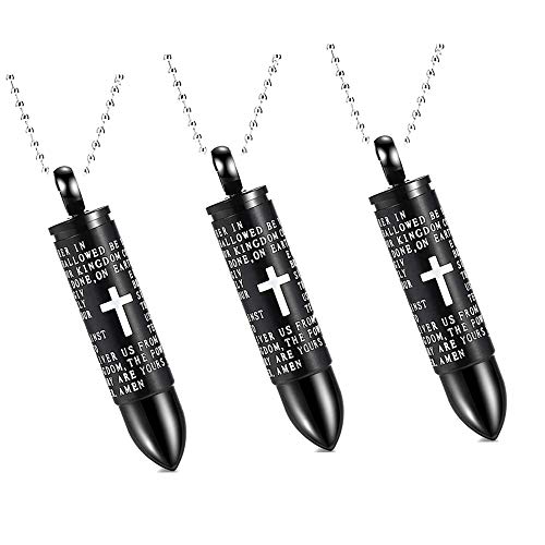Fashionsupermarket 3Pcs Stainless Steel Bible Lords Cross Bullet Urn Ashes Perfume Bottle Necklace,Black