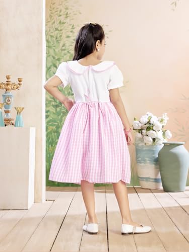 Image of Aarika Girls Green Colour Checks Print Cotton Frock