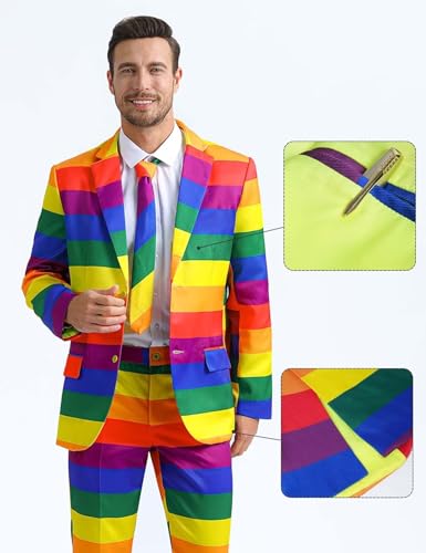 Men's 3-Piece Pride Rainbow Suits, Two Button Jacket & Pants & Tie4