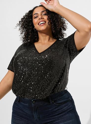 TIYOMI Plus Size Sequin Tops Short Sleeve Shirts for Women V-Neck Party Sparkly Tunics XL-5XL3