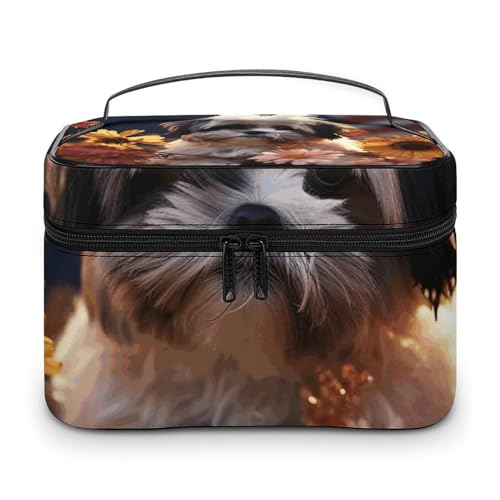 Foldable Travel Luggage Bag for Men And Women, Dry And Wet Separation Portable Travel Luggage Bag, Shih Tzu Dog And Flowers Printed Waterproof Sports Luggage Bag, Fitness Bag