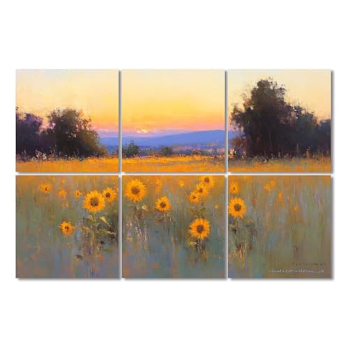 Paneles acústicos de arte 6 pack, absorción de sonido, diseño girasol, paisaje abstracto, adhesivos para estudios y oficinas 72"x48" miniatura 1