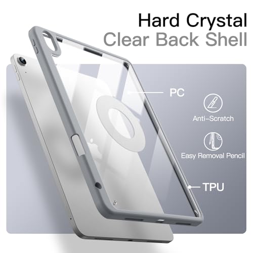 Image of JETech Magnetic Detachable Cover Case for iPad (A16) 11th /10th Generation (2025 /2022) with Pencil Holder, Removable Rotating Clear Cover, Portrait /Landscape Stand with Raised Screen View (Silver)