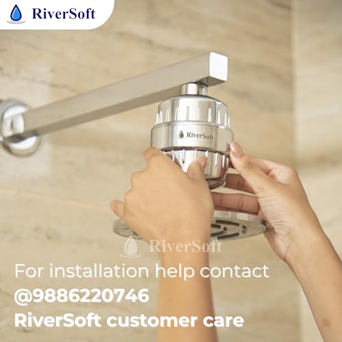 Image of RIVERSOFT SF-15 PRO (pack of 2) shower and tap filter for hard water with 15 stage | Water Softener for Bathroom | Hard Water Filter (Pack of 2, Chrome)