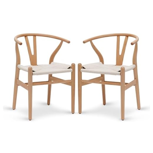 Poly and Bark Weave Modern Wooden Mid-Century Dining Chair, Hemp Seat, Natural (Set of 2)
