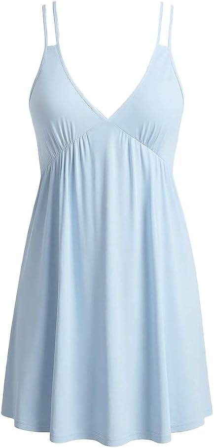Senert Women's Nightgown Babydoll Nightgowns Dress V-neck Chemise Nightgown Full Slip Babydoll Sleepwear S-XXL
